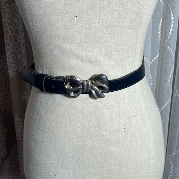 Vintage Navy Belt with Silver Bow Buckle - Picture 1 of 5